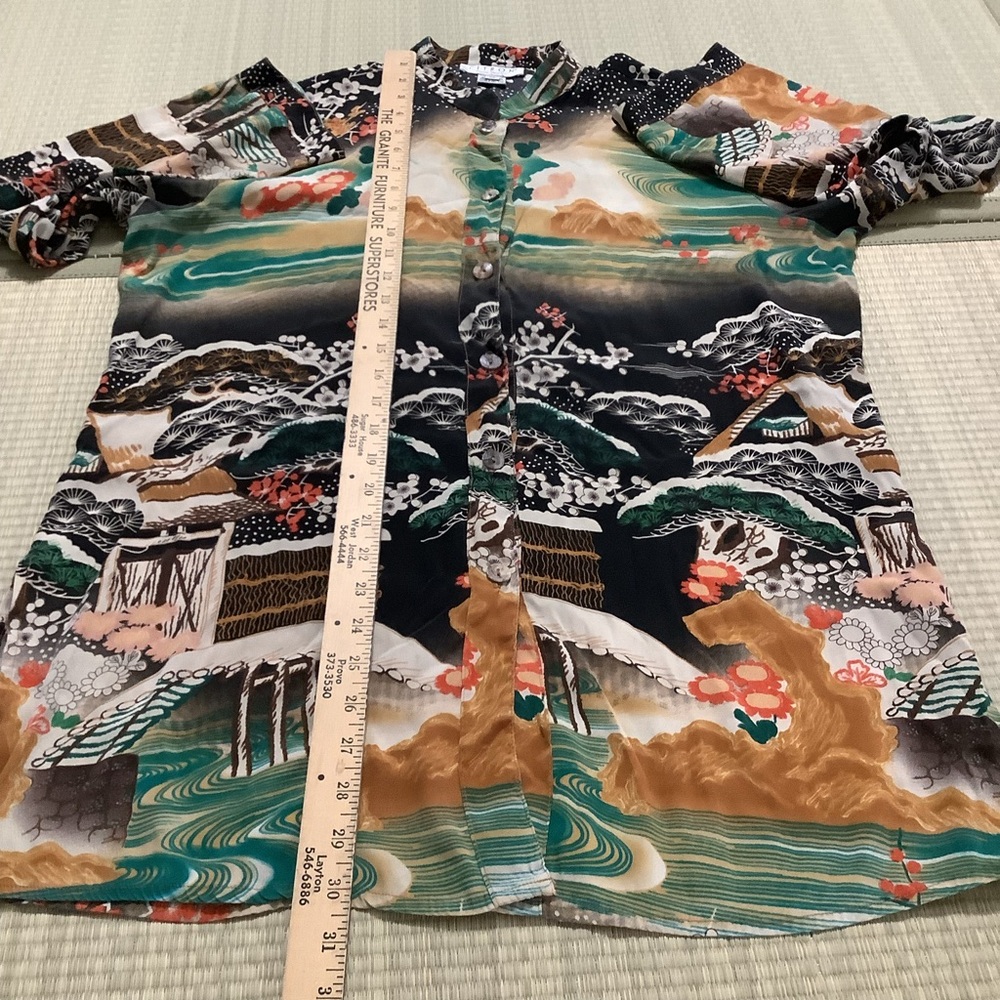 Citron Santa Monica Womens Blouse Medium Silk Asian Shirt Top Tunic Floral Japan - Picture 6 of 9